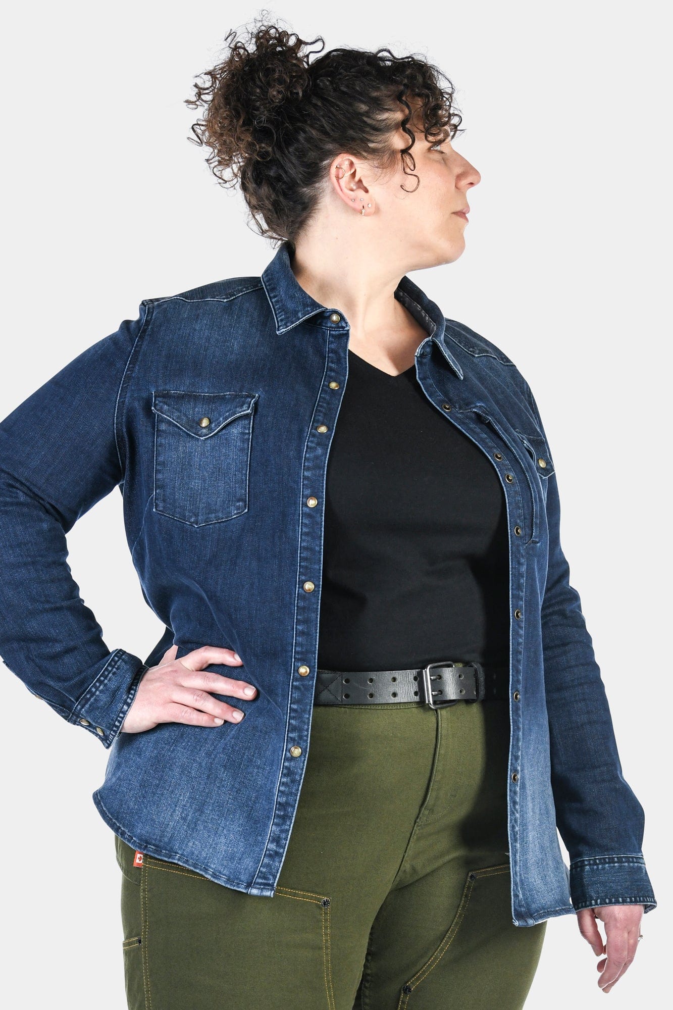 Zeller DX Long Sleeve Women's Western Denim Work Shirt with Pearl