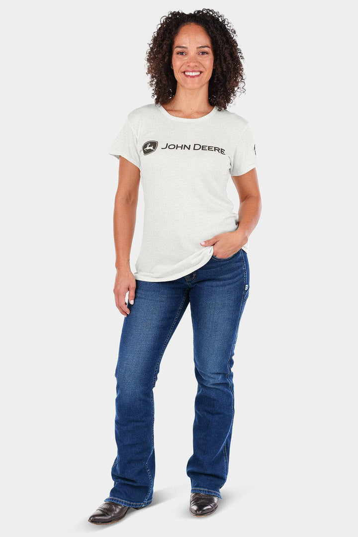 dovetail workwear John Deere X Dovetail Workwear Into Town Bootcut Jean in Classic Indigo Blue Denim