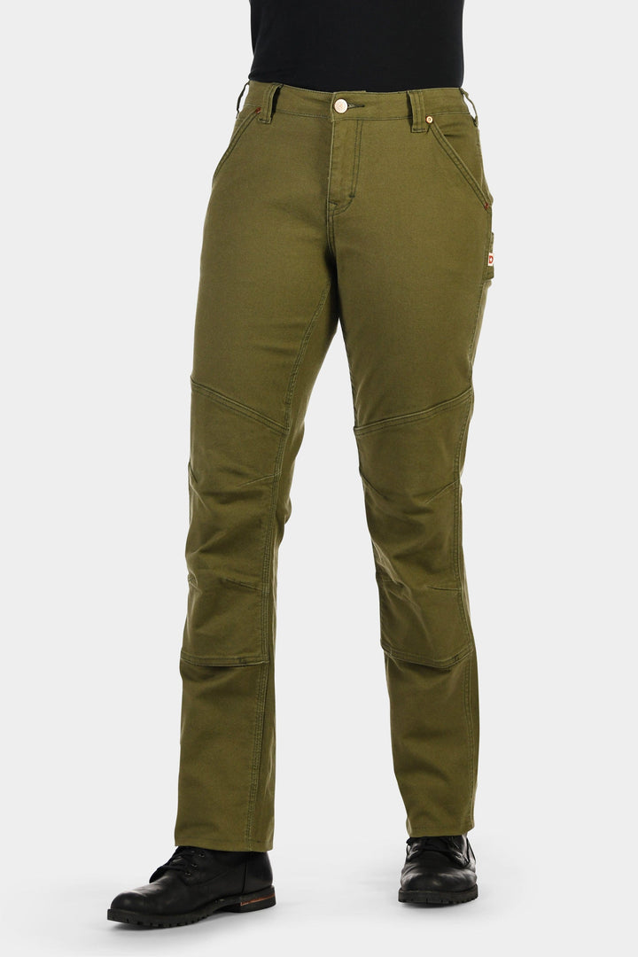 Dovetail GO TO™ Women's Kelp Green Canvas Work Pants - Front View Close Up