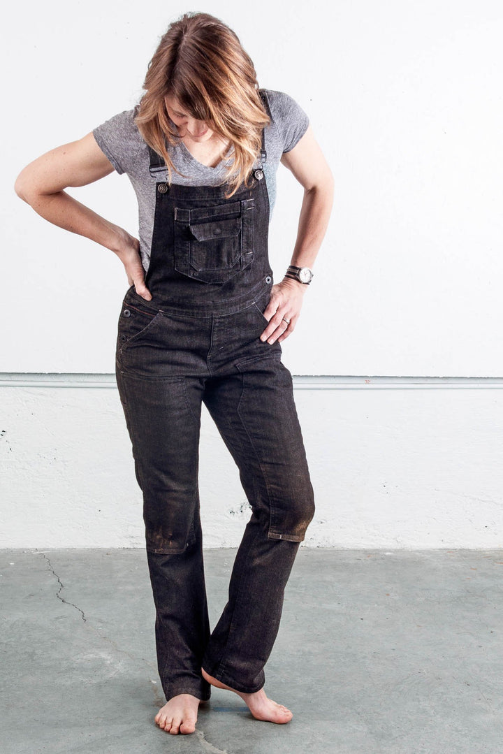 Dovetail Workwear Founder and Brand Director Kate Day in the Black Freshley Overall in Stretch Denim