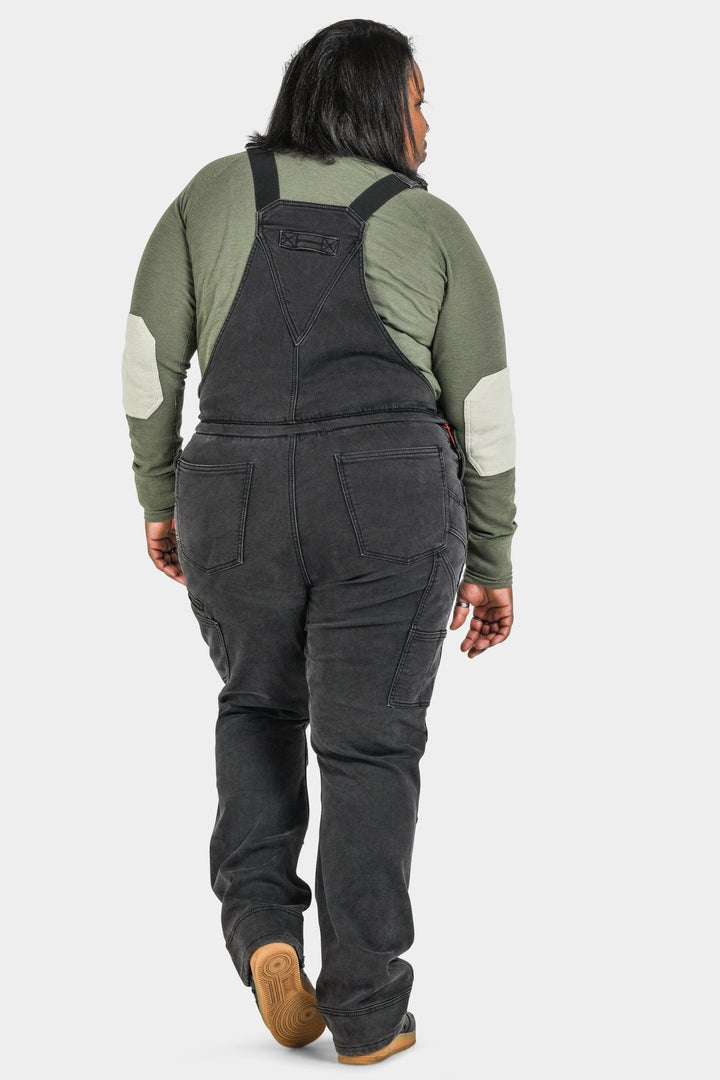 Freshley Drop Seat Overalls in Black Stretch Thermal Denim Dovetail Workwear