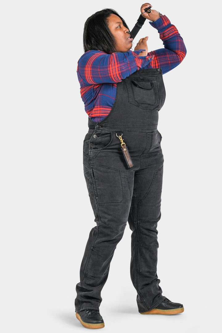 Freshley Drop Seat Overalls in Black Stretch Thermal Denim Dovetail Workwear
