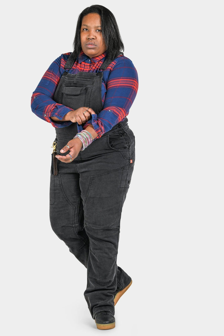 Freshley Drop Seat Overalls in Black Stretch Thermal Denim Dovetail Workwear