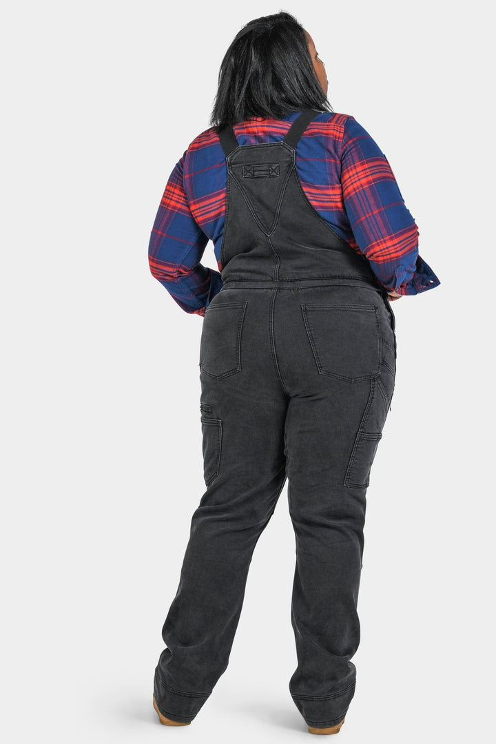 Freshley Drop Seat Overalls in Black Stretch Thermal Denim Dovetail Workwear
